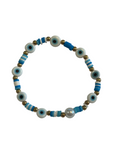 White/Blue Clay w/Pearl 4mm Evil Eye Bracelet