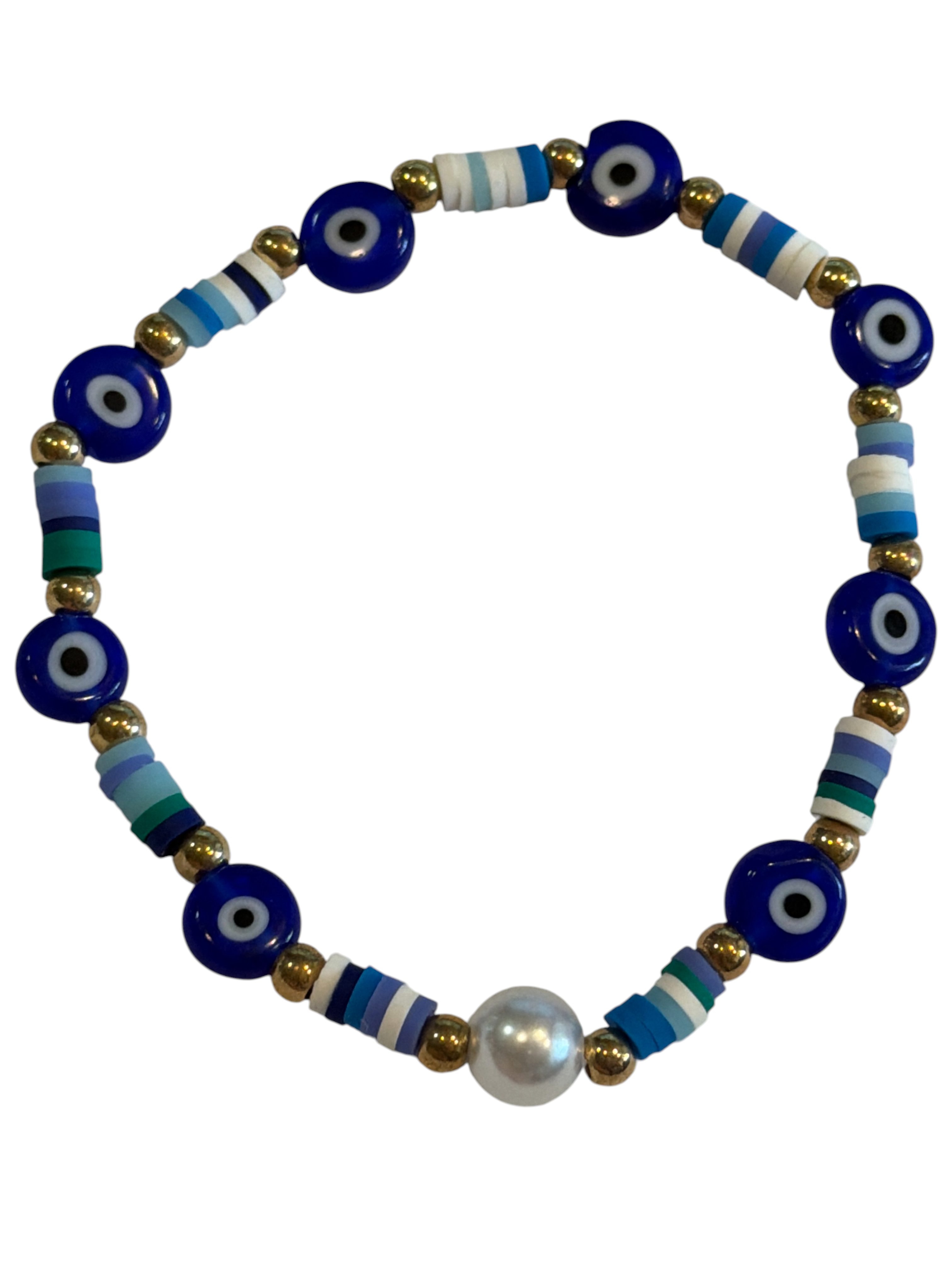 Blue Clay w/Pearl 4mm Evil Eye Bracelet