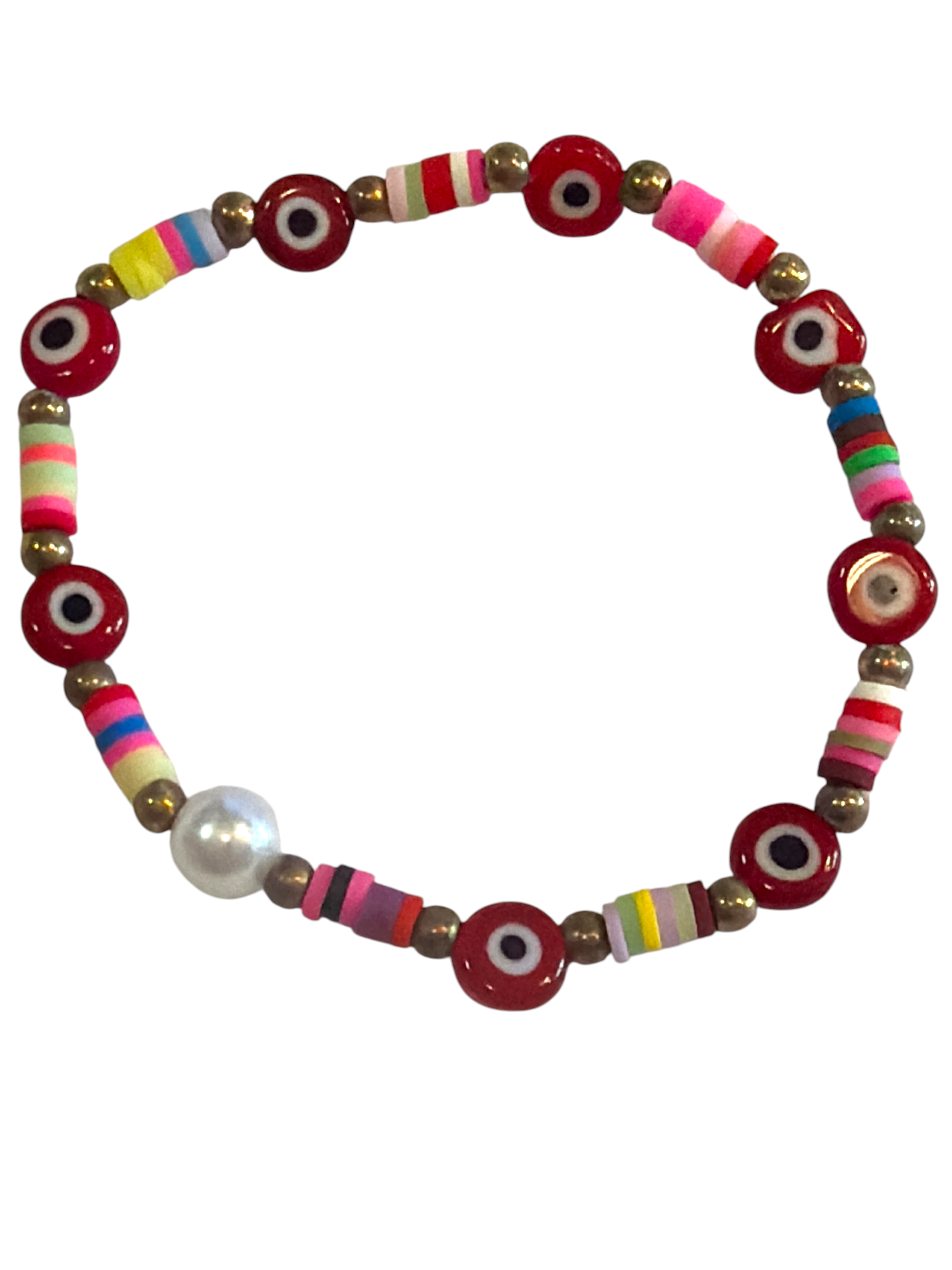 Red Clay w/Pearl 4mm Evil Eye Bracelet