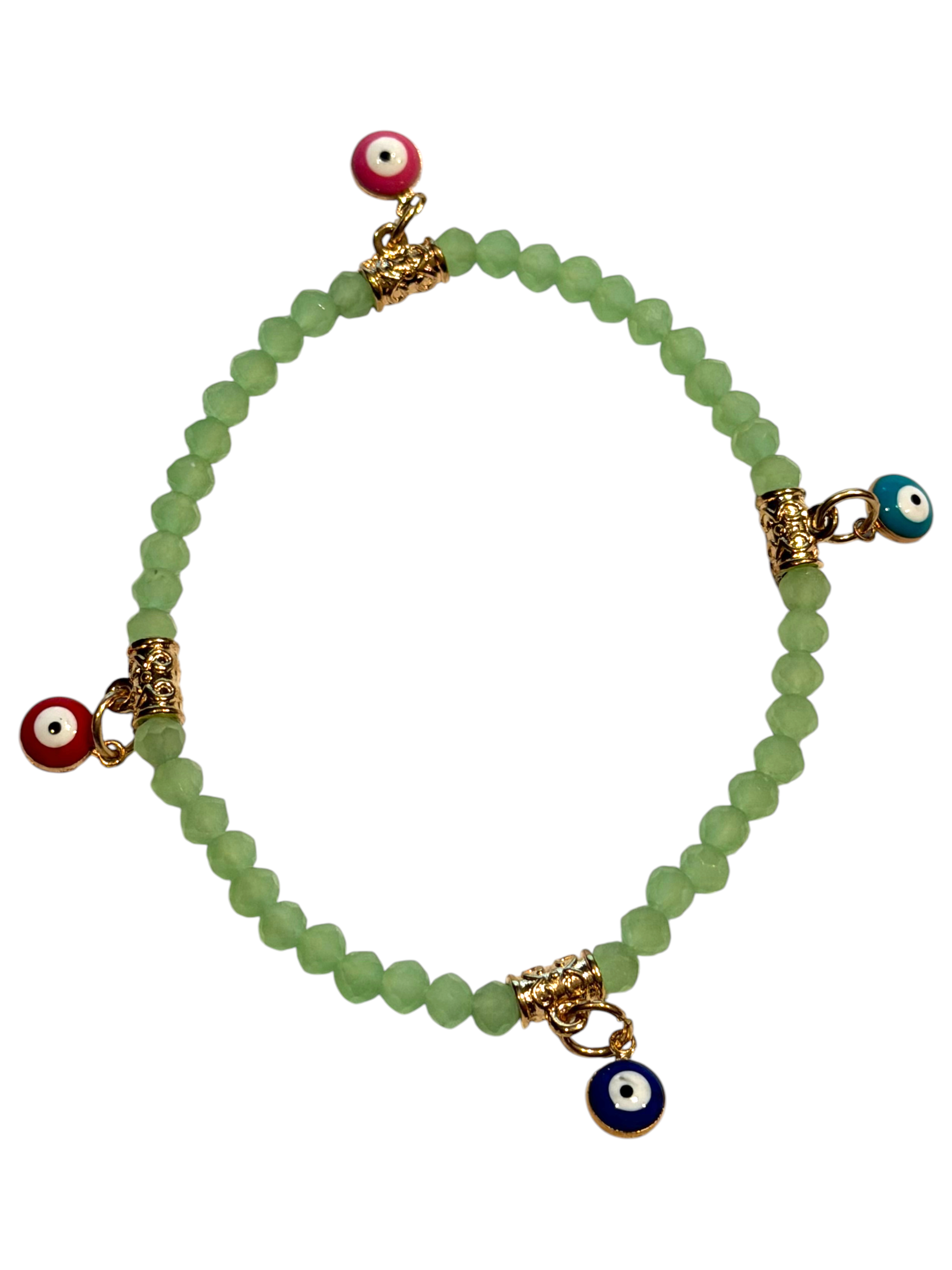 Green Matte w/Evil Eye Charms 4mm Bracelet