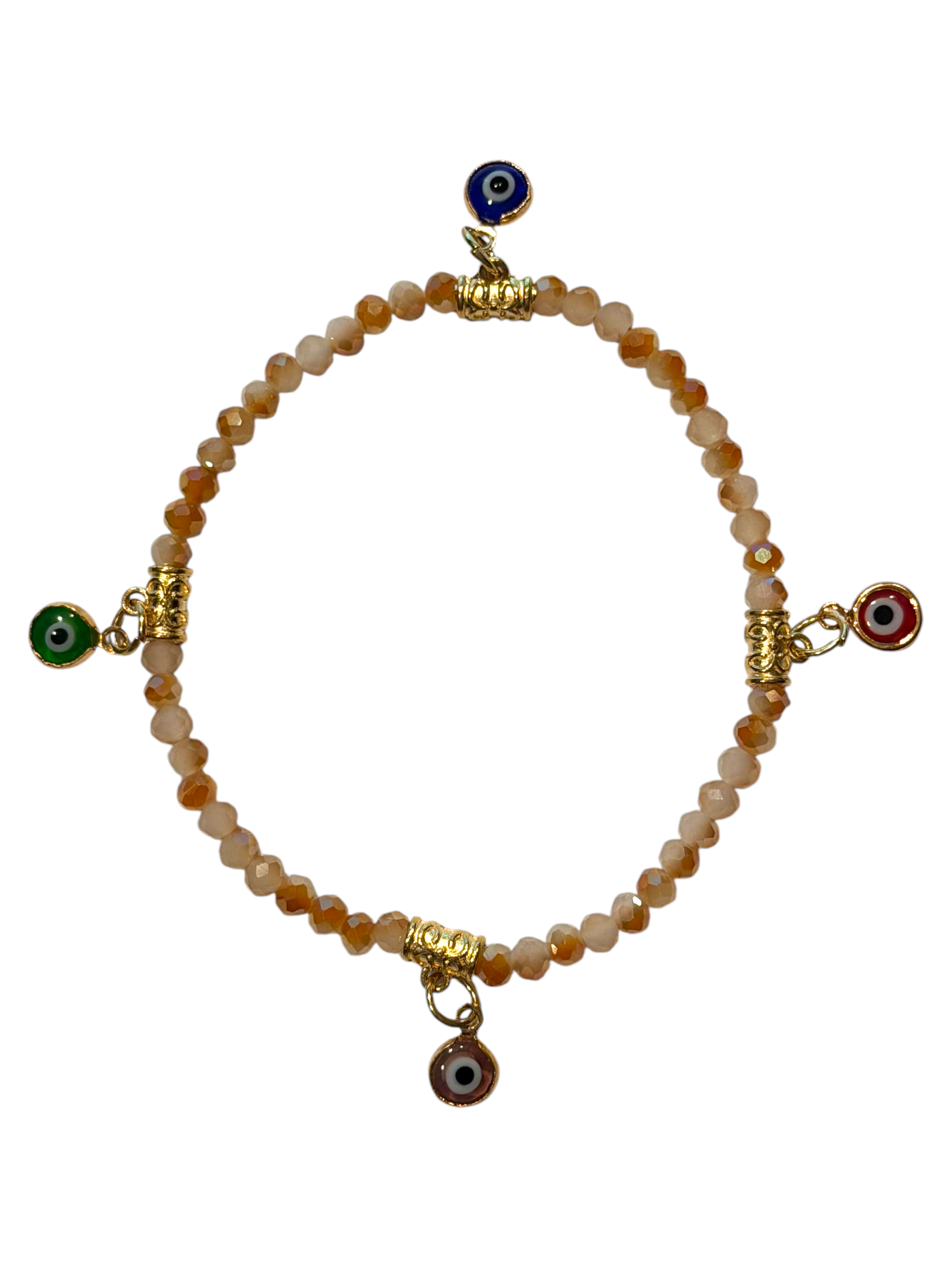 Tan w/Evil Eye Charms 4mm Bracelet