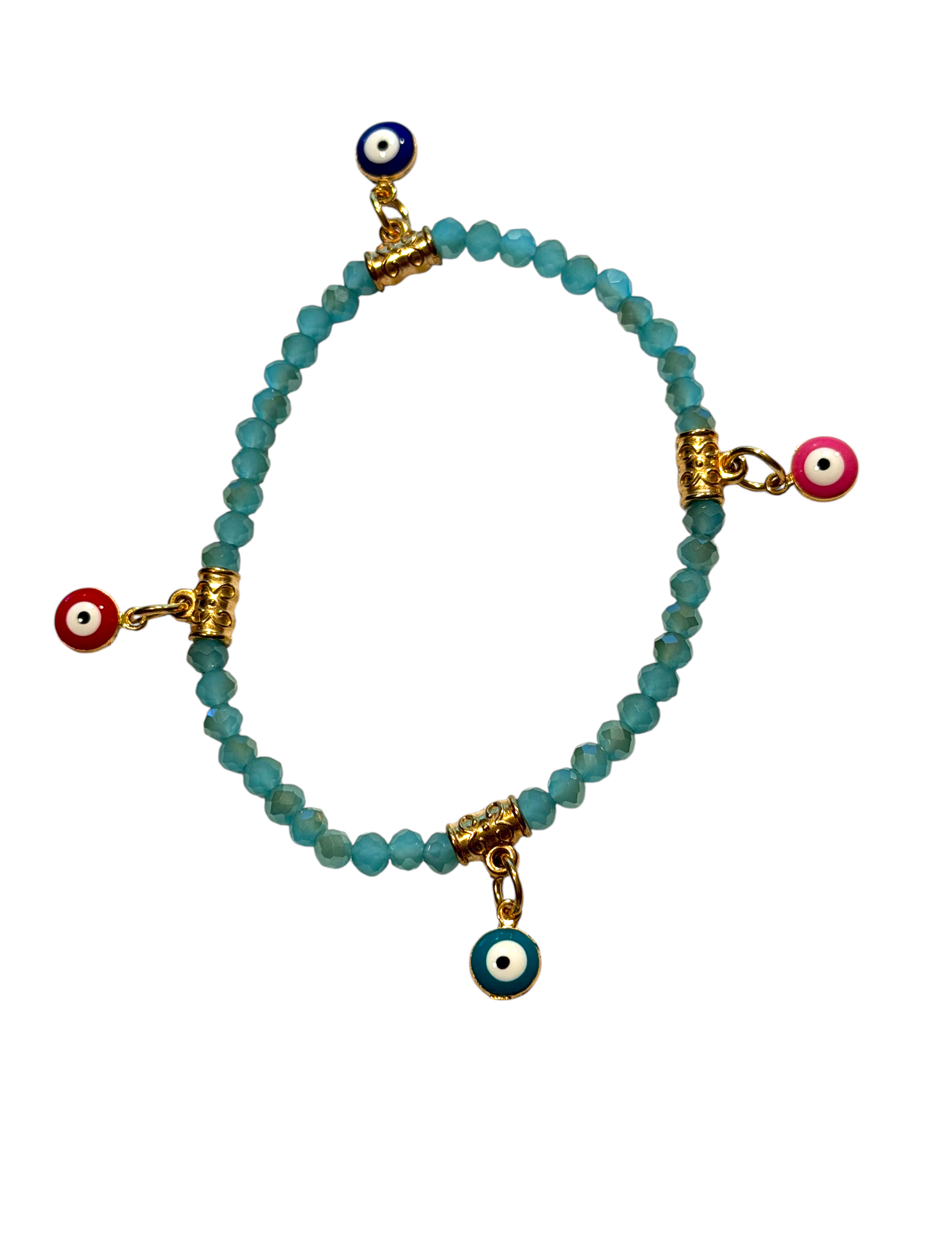 Light Blue Matte w/Evil Eye Charms 4mm Bracelet