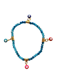 Teal Blue Iridescent w/Evil Eye Charms 4mm Bracelet