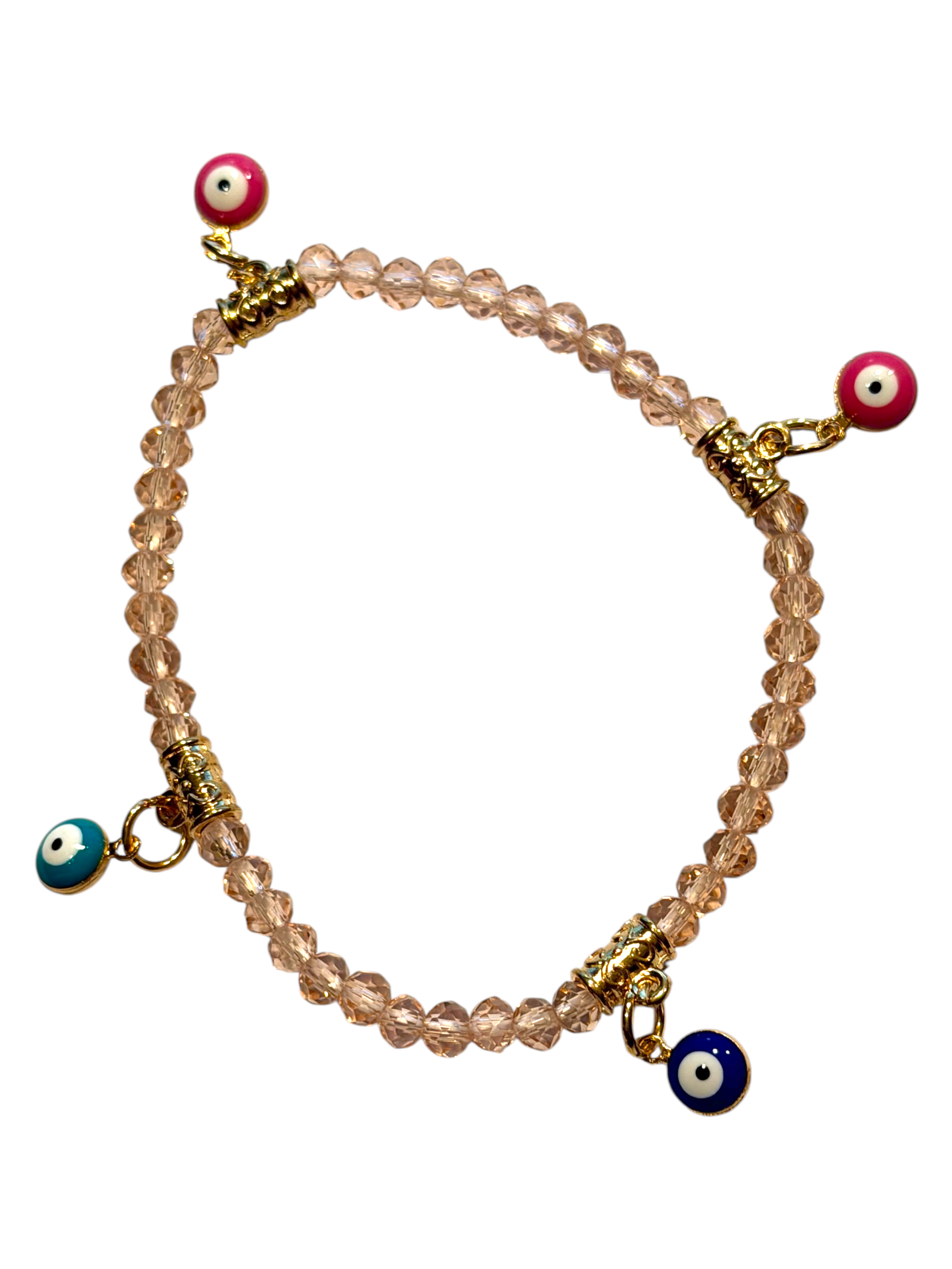 Pink w/Evil Eye Charms 4mm Bracelet