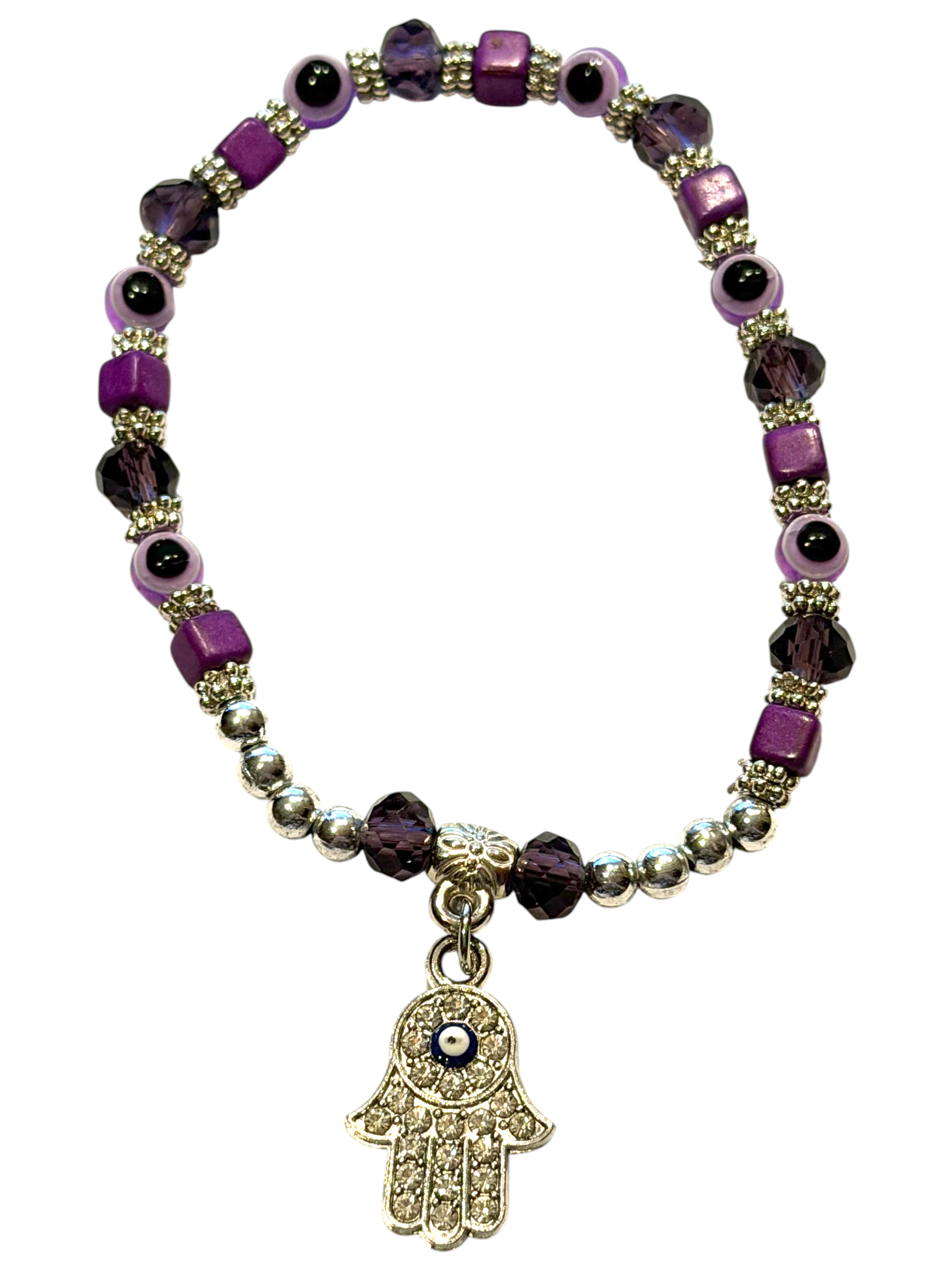 Purple w/Hamsa Charm 4mm Evil Eye Bracelet