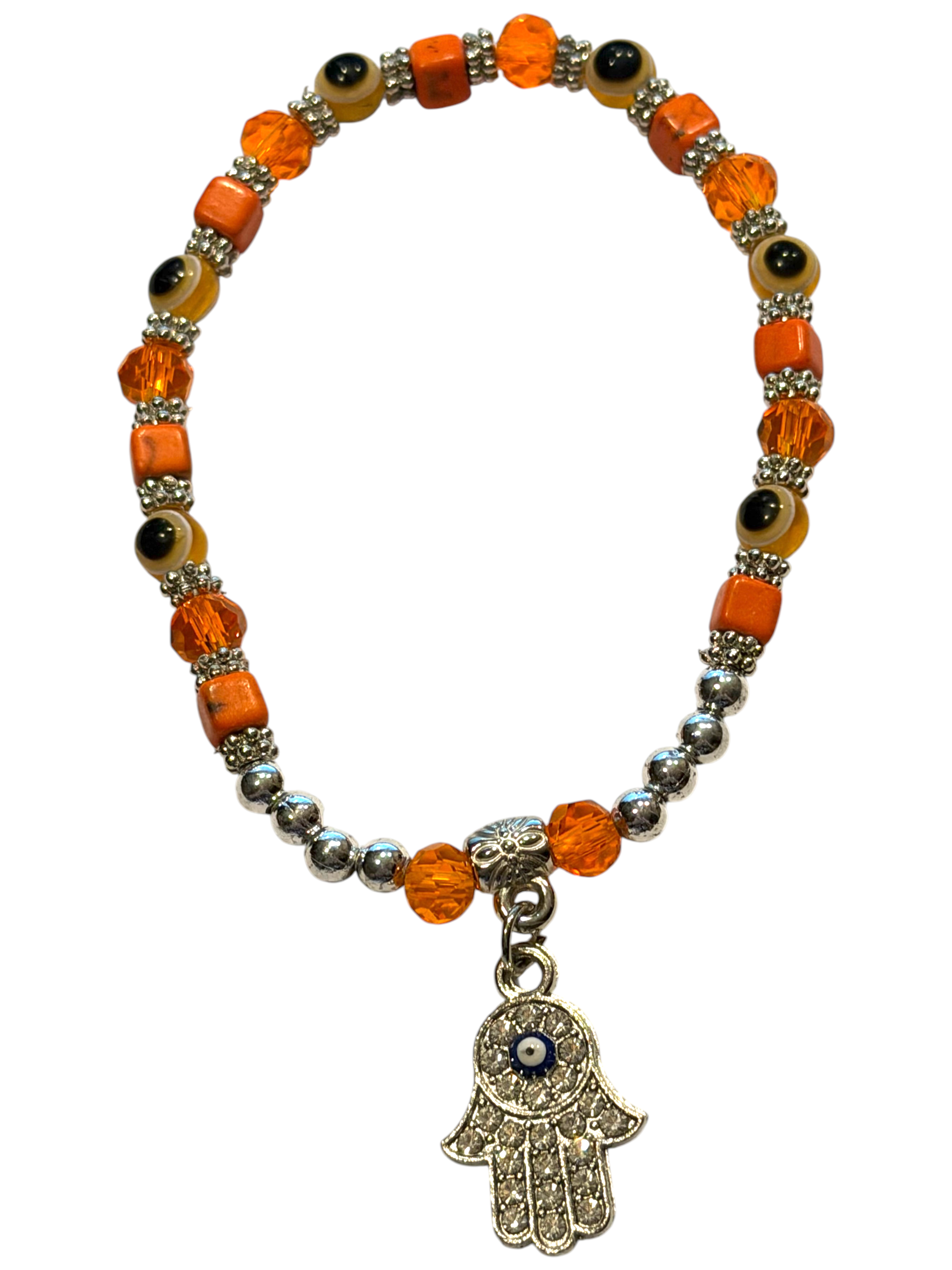 Orange w/Hamsa Charm 4mm Evil Eye Bracelet