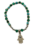 Green w/Hamsa Charm 4mm Evil Eye Bracelet