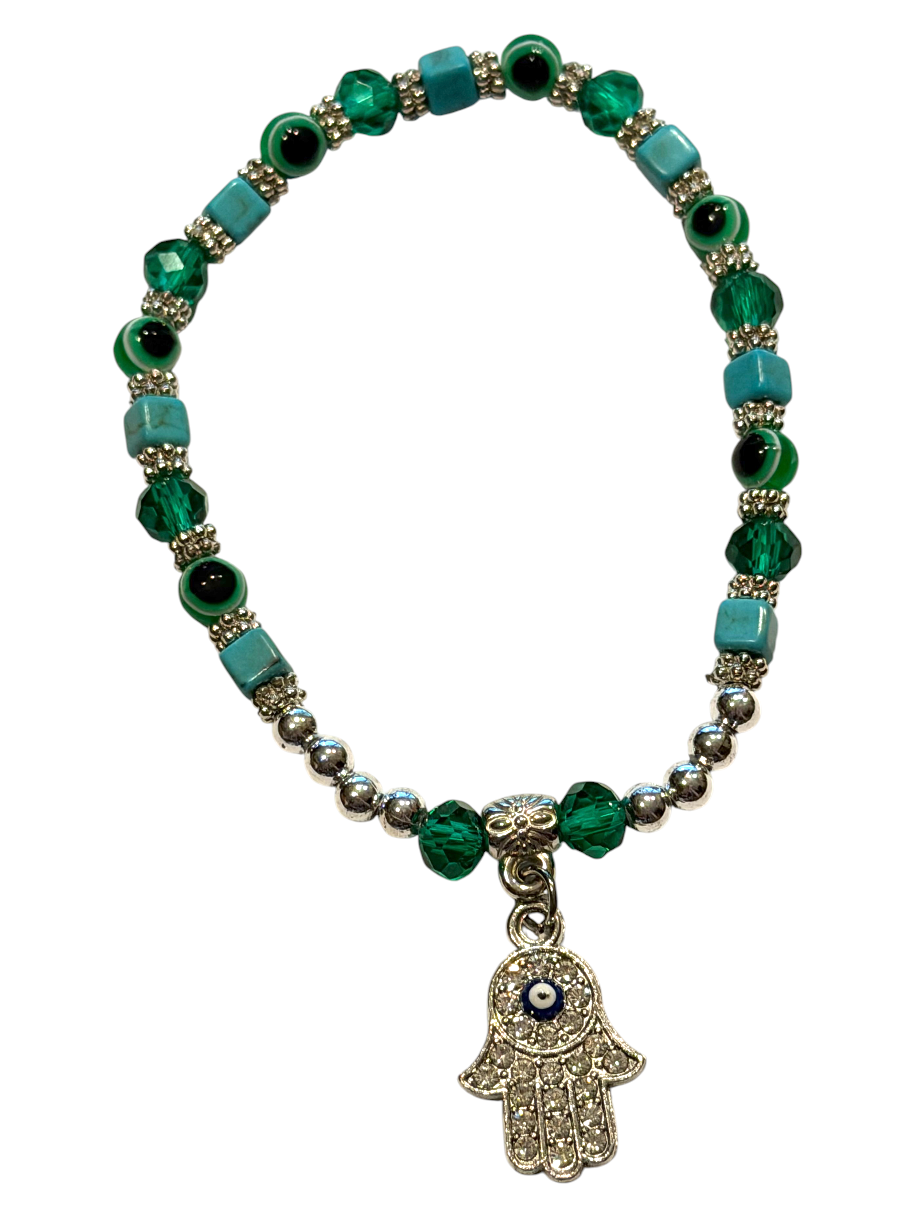 Green w/Hamsa Charm 4mm Evil Eye Bracelet