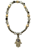 White w/Hamsa Charm 4mm Evil Eye Bracelet