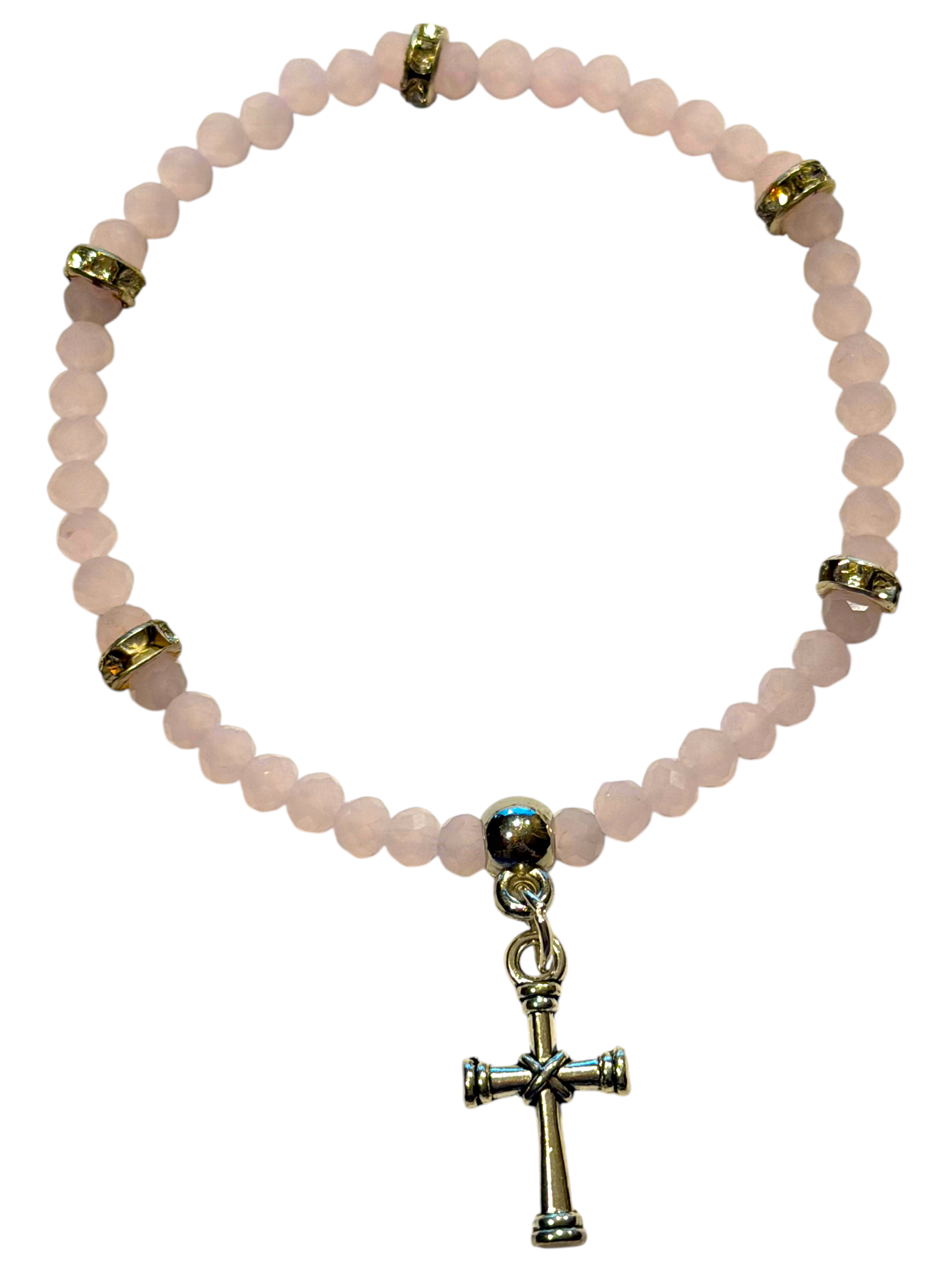 Light Pink Matt w/Cross Charm 4mm Bracelet