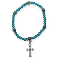 Teal w/Cross Charm 4mm Bracelet