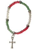 Green, Red, and Clear w/Cross Charm 4mm Bracelet