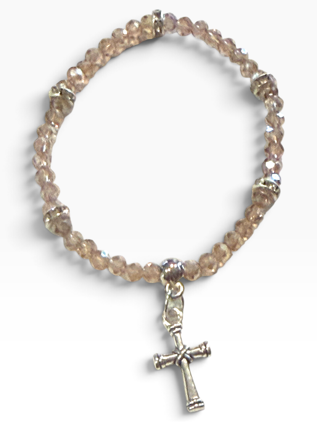 Light Champagne Iridescent w/Cross Charm 4mm Bracelet