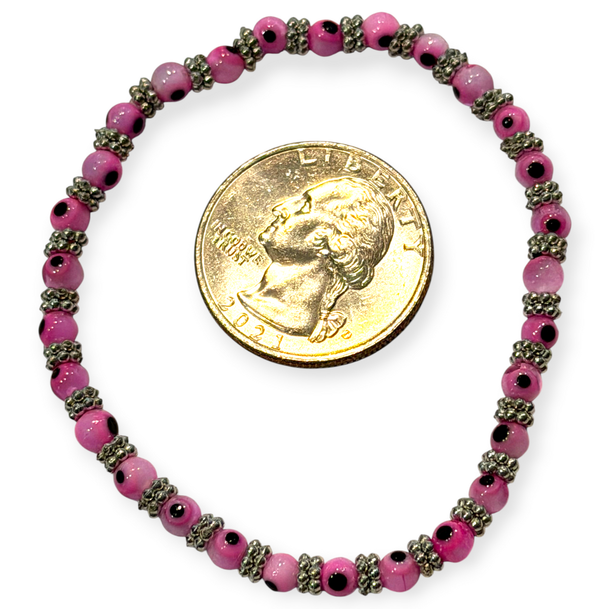 Pink 4mm Evil Eye Bracelet