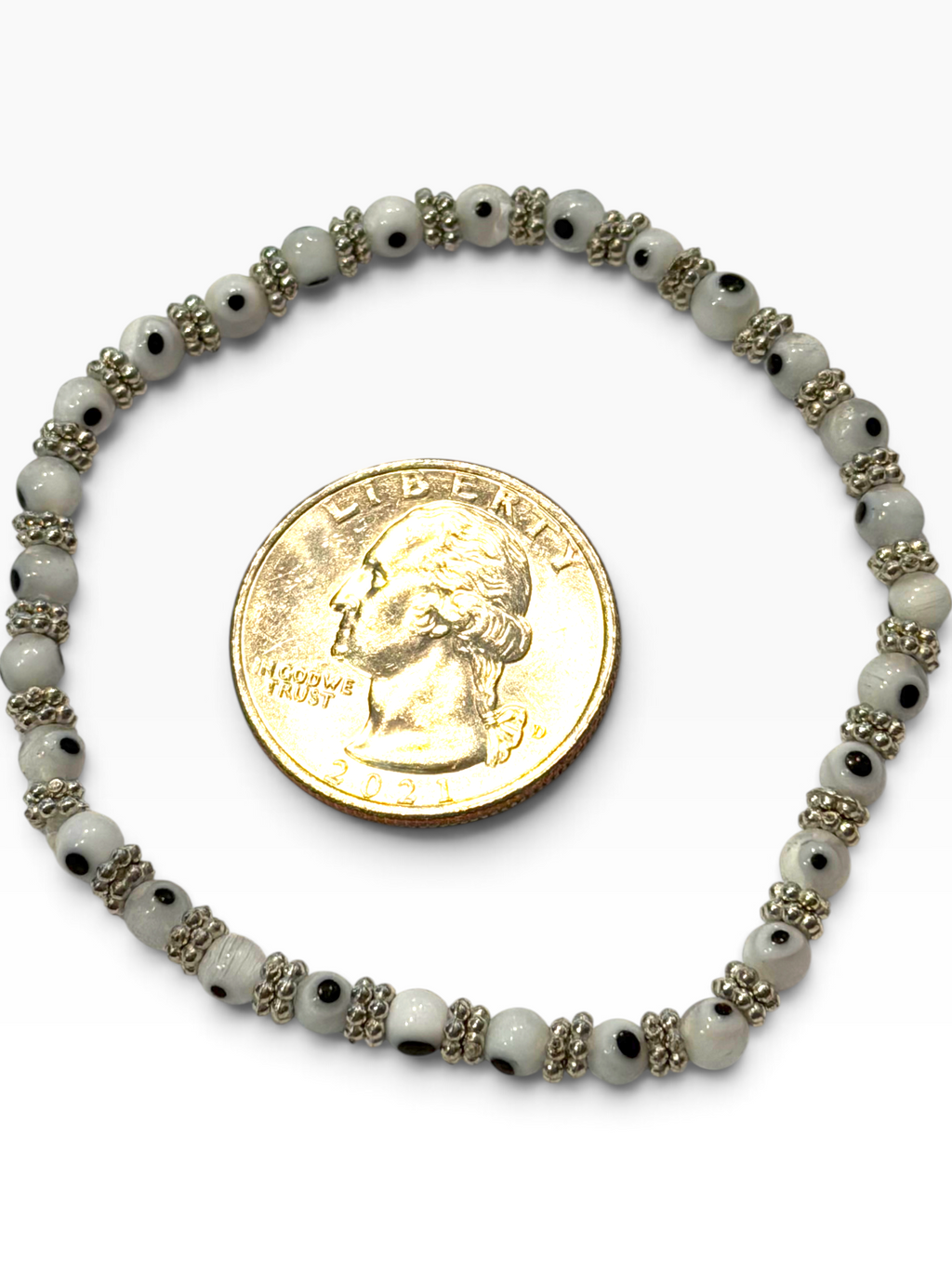 White 4mm Evil Eye Bracelet