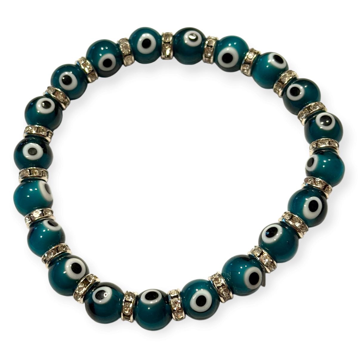 8mm Teal Evil Eye Bracelet