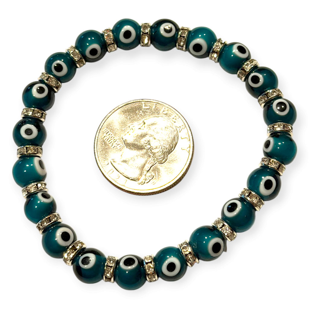 8mm Teal Evil Eye Bracelet
