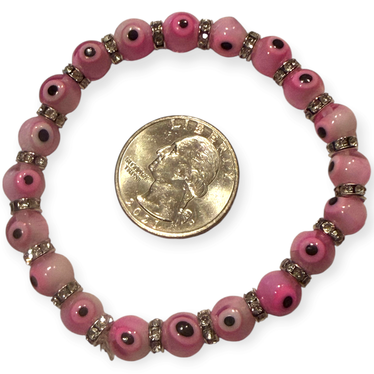 8mm Pink Evil Eye Bracelet