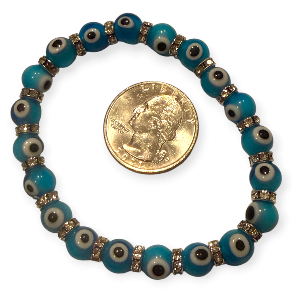 8mm Light Blue Evil Eye Bracelet