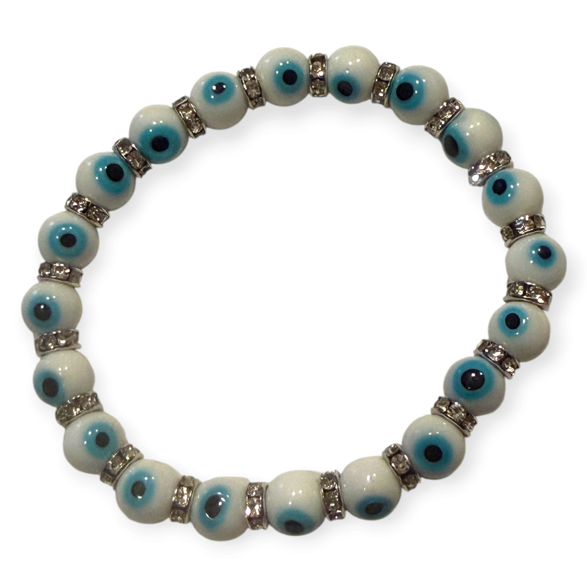 8mm White Evil Eye Bracelet