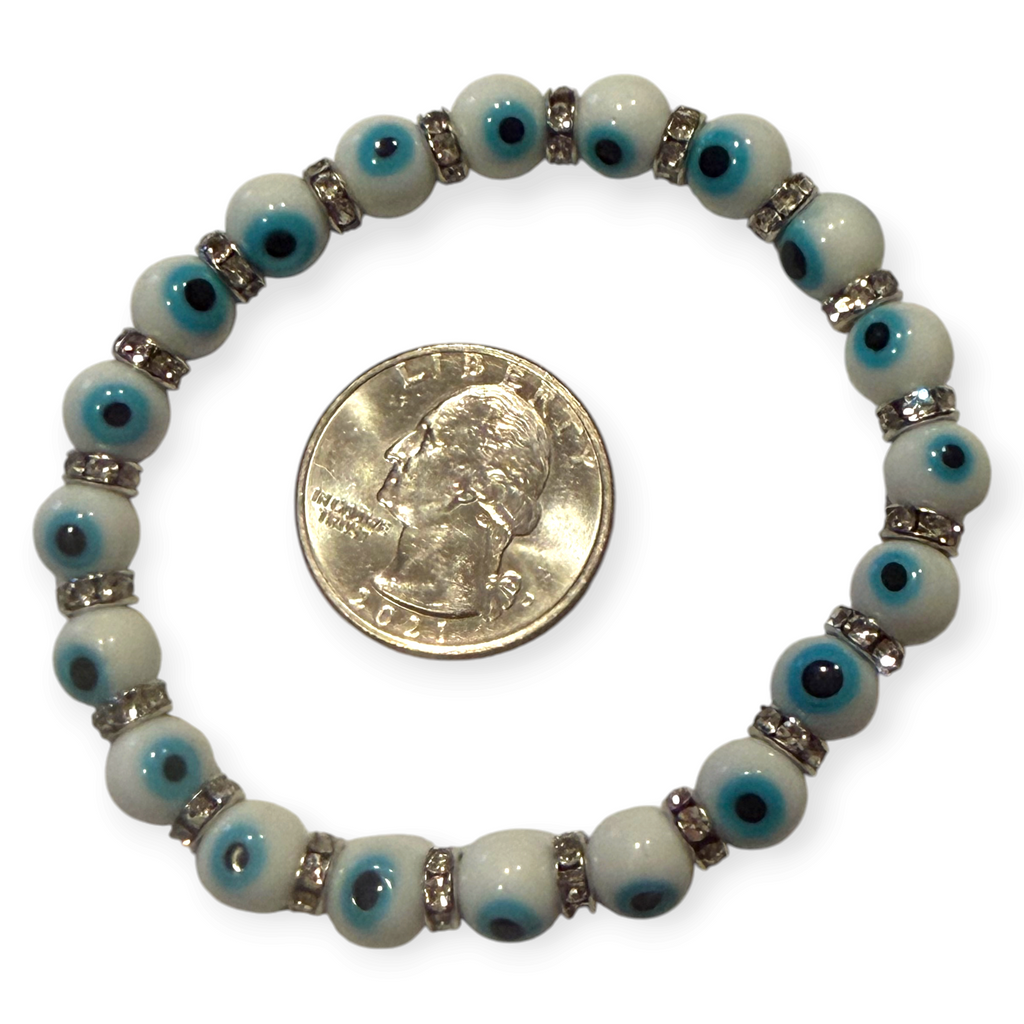 8mm White Evil Eye Bracelet