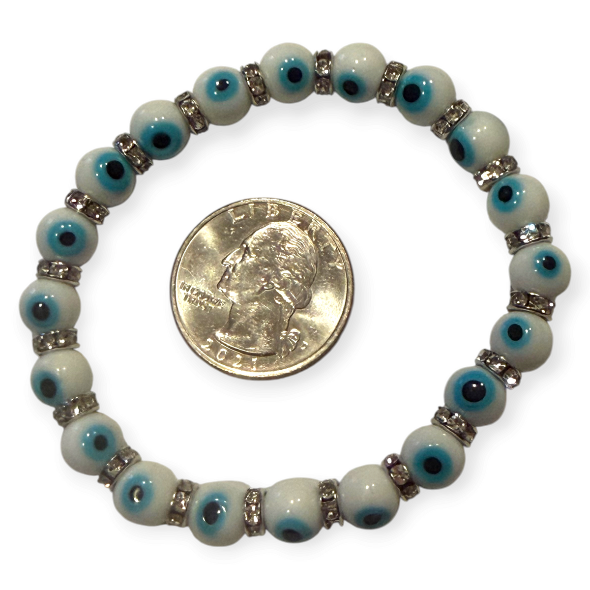 8mm White Evil Eye Bracelet