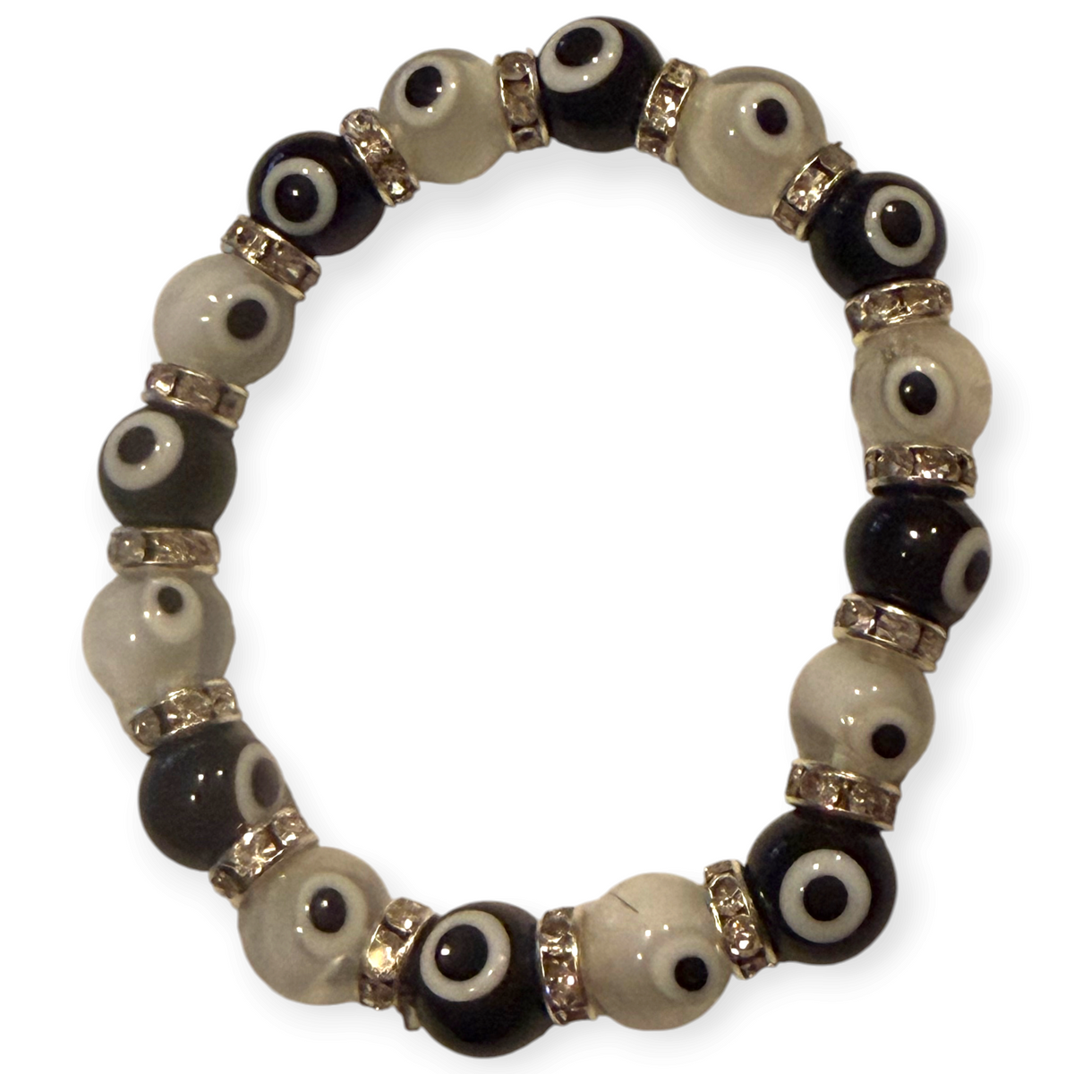 10mm Black & White Evil Eye Bracelet