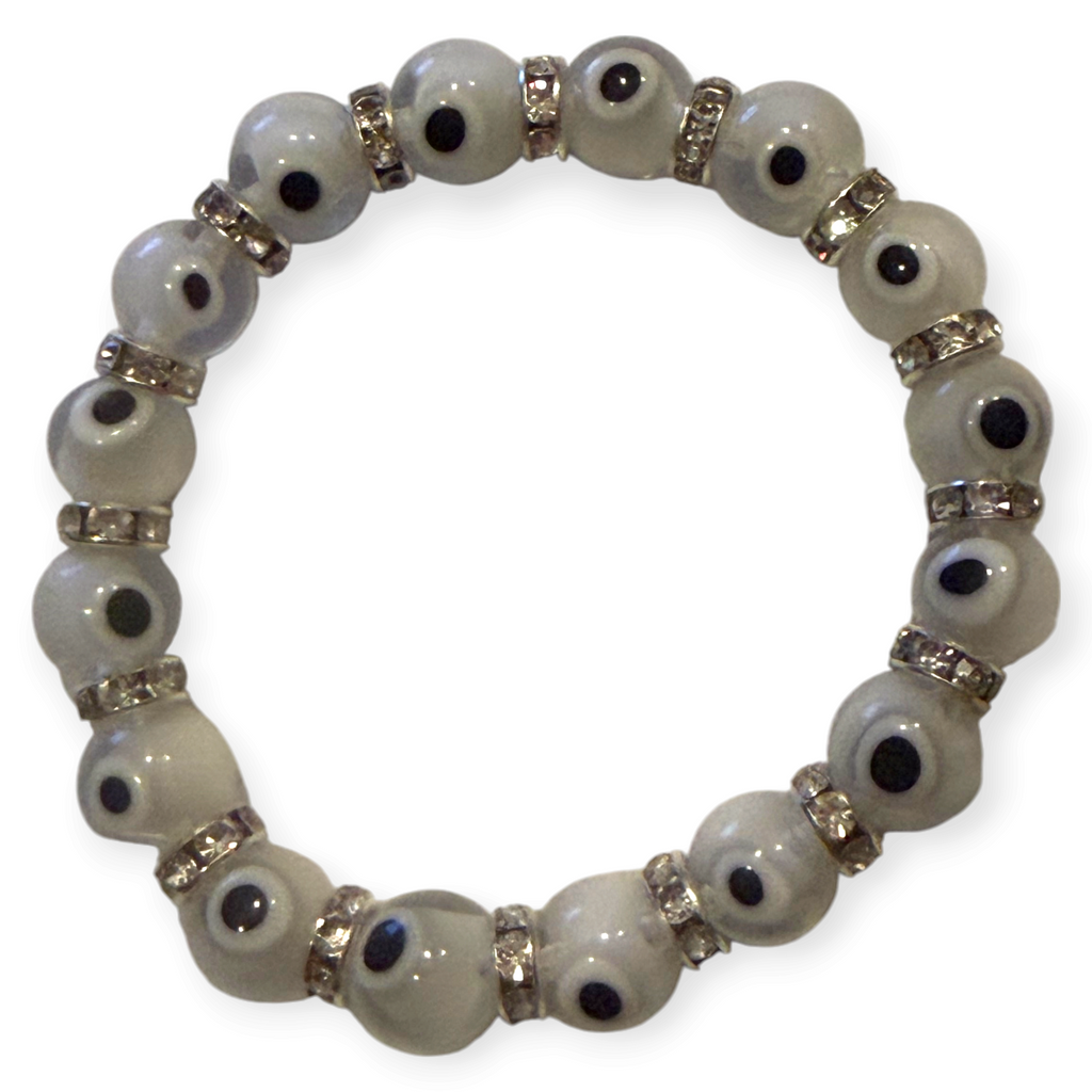 10mm White Evil Eye Bracelet