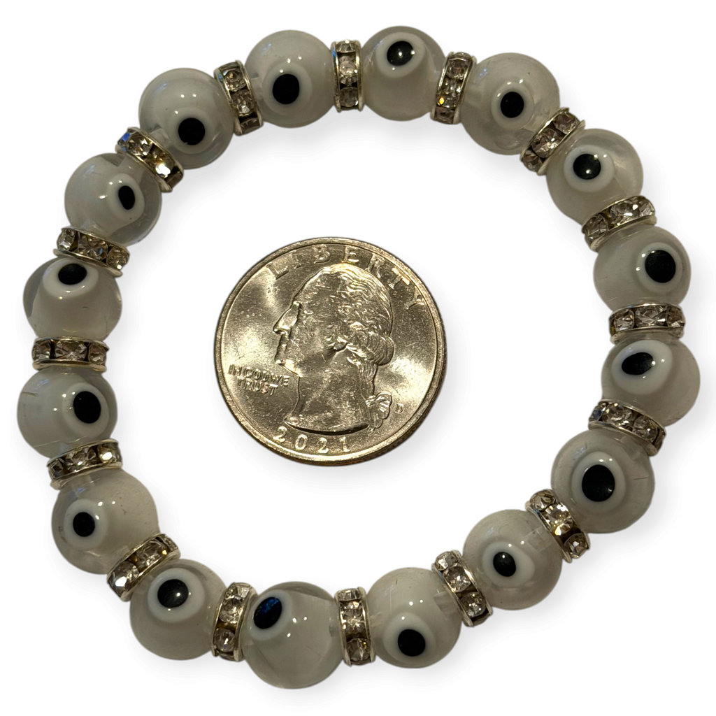 10mm White Evil Eye Bracelet
