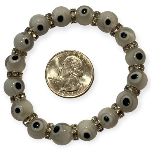 10mm White Evil Eye Bracelet