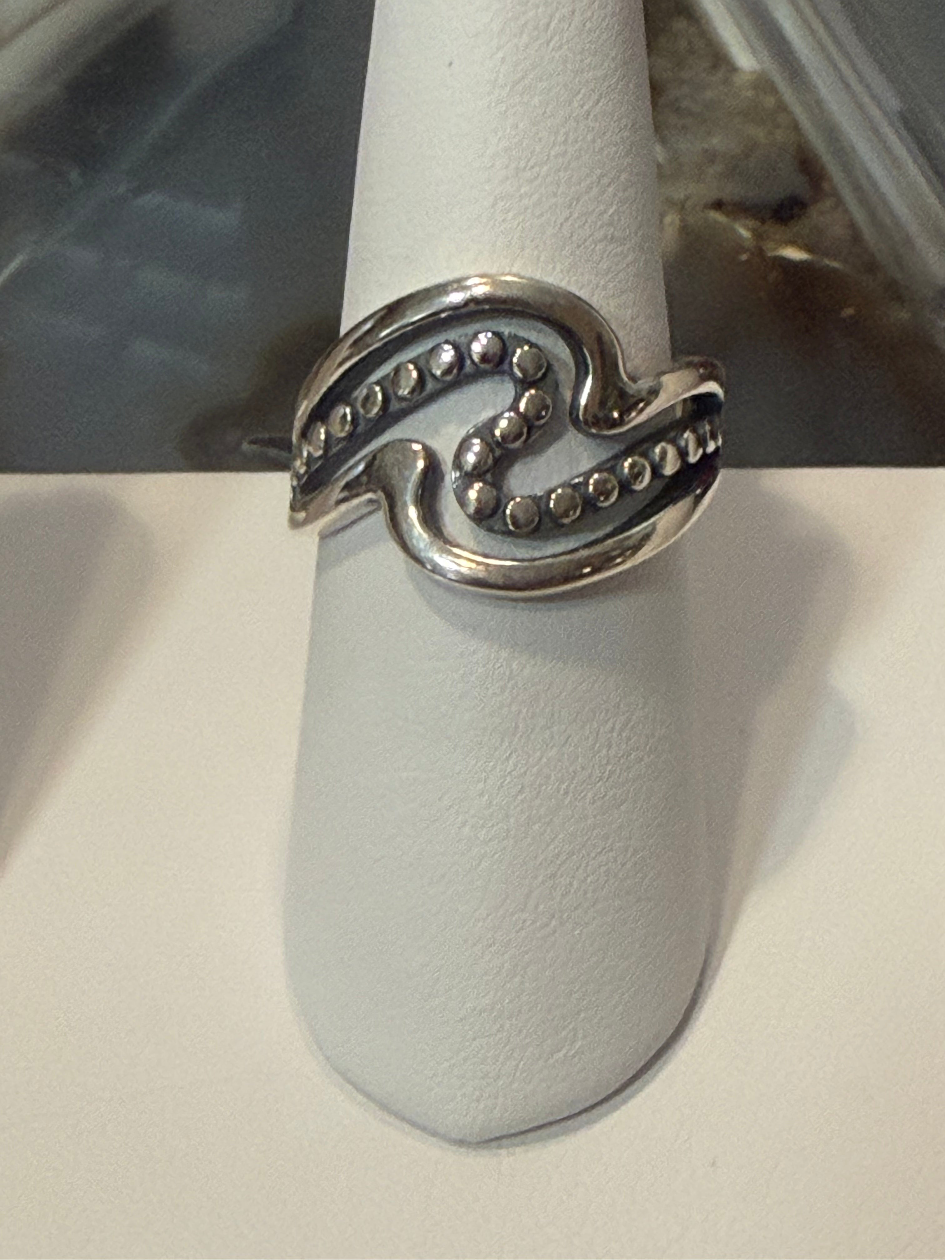 Fancy Dot Wave Band Sterling Silver Ring