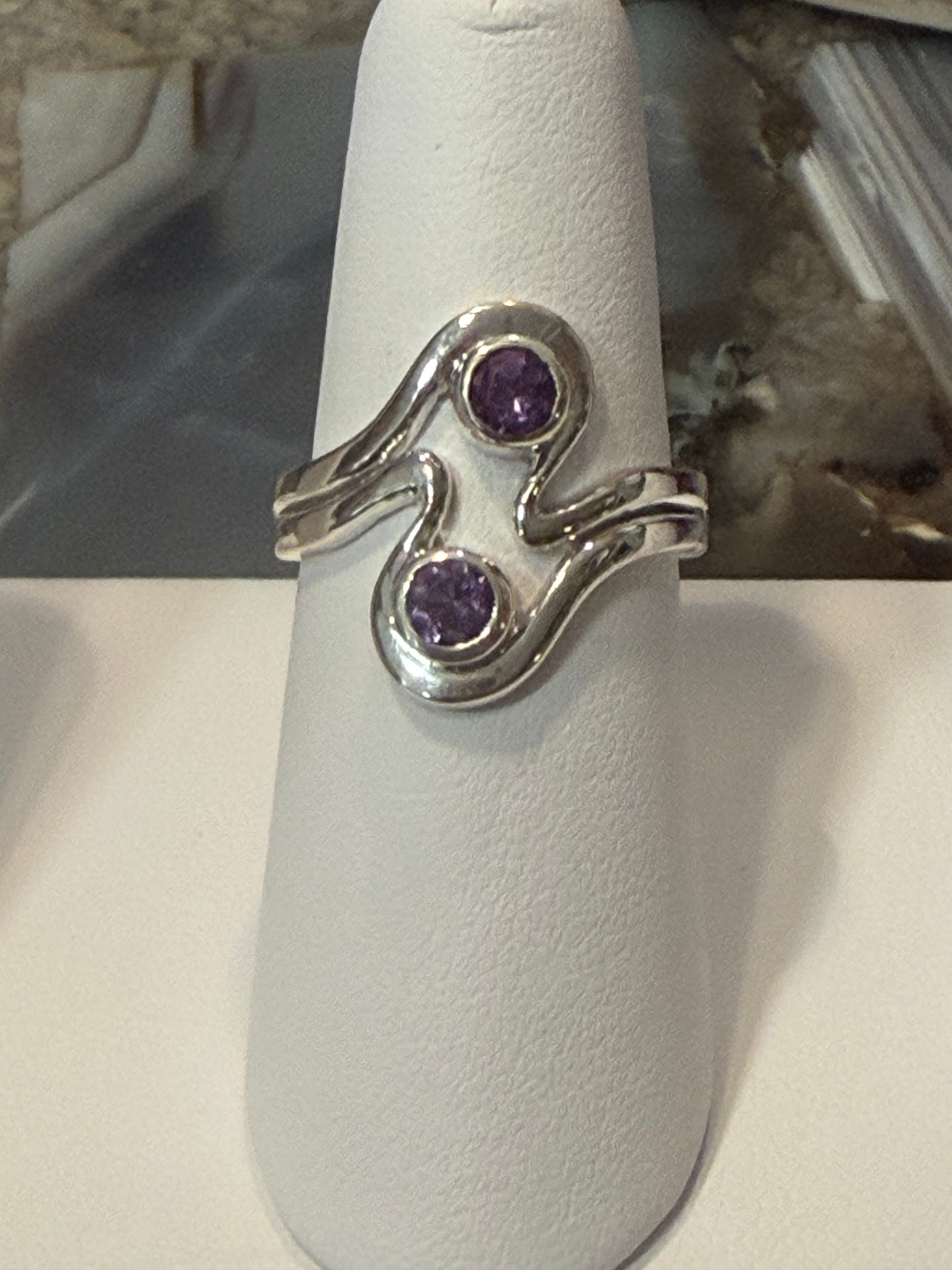 Amethyst Double Swirl Sterling Silver Ring