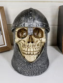Medieval Knight Skull with Helmet and Head Coif Statue