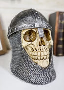 Medieval Knight Skull with Helmet and Head Coif Statue