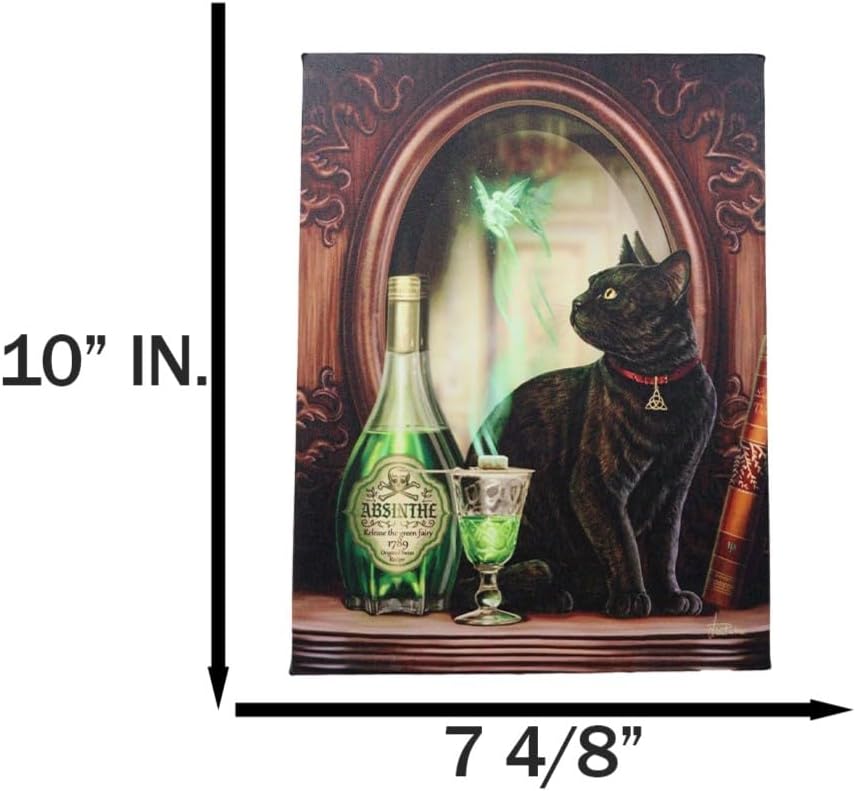 Absinthe Spirit Magical Potion Black Cat Canvas Framed Wall Art Wall Plaque - Lisa Parker - 7.5" W x 9.85"