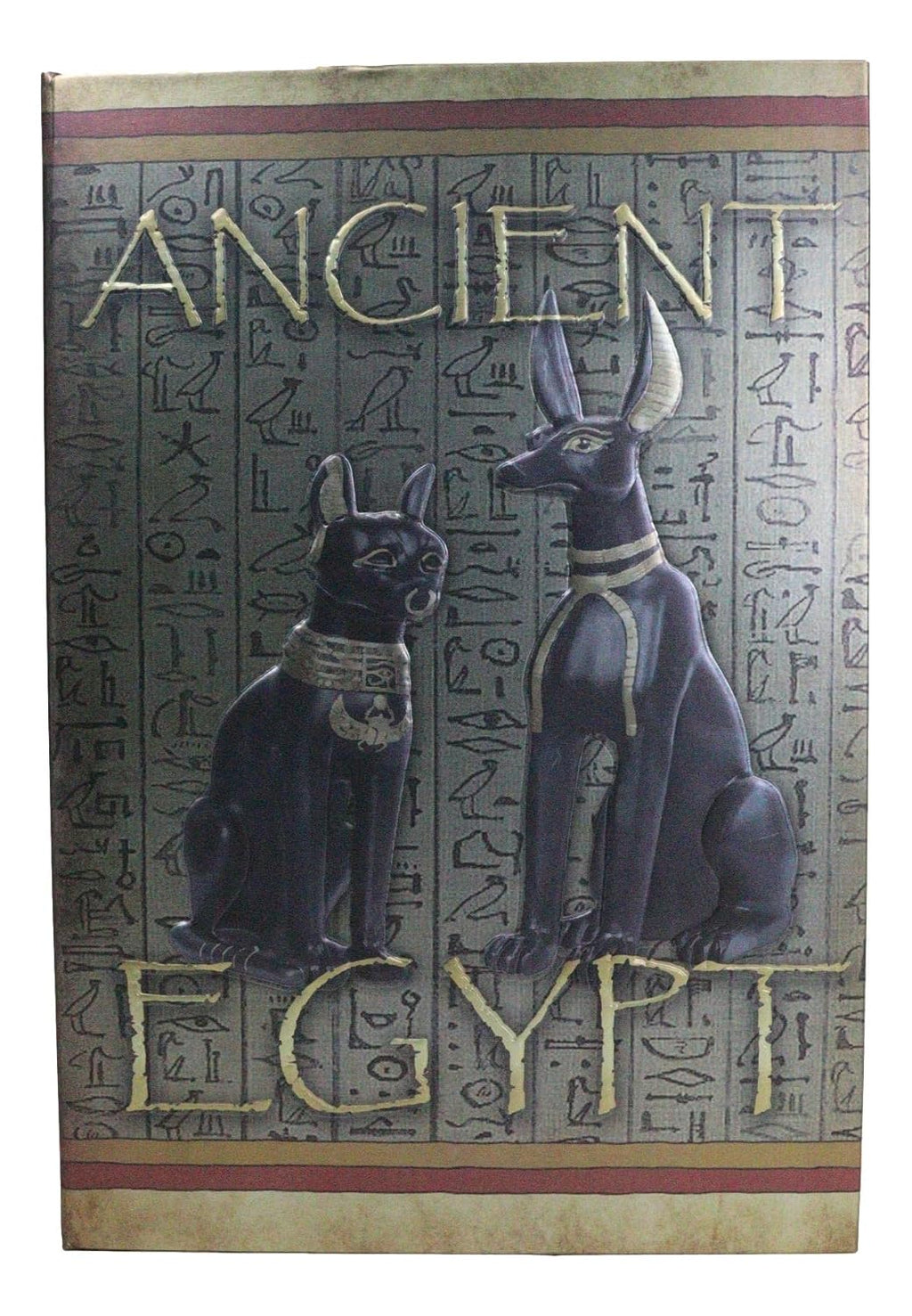 Egyptian Religion Sacred Symbols Hieroglyphs Ancient Egypt Bastet And Anubis Embossed Blank Page Matte Paper Hardcover Journal Book with Bookmarking Ribbon 8.25"x5.75"