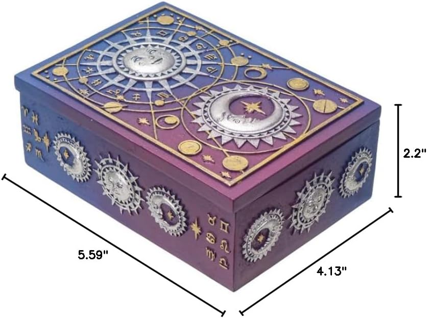 Astrology Tarot Deck Storage Box | 5.5" x 3.75" Decorative Card Holder for Tarot, Oracle & Spiritual Accessories