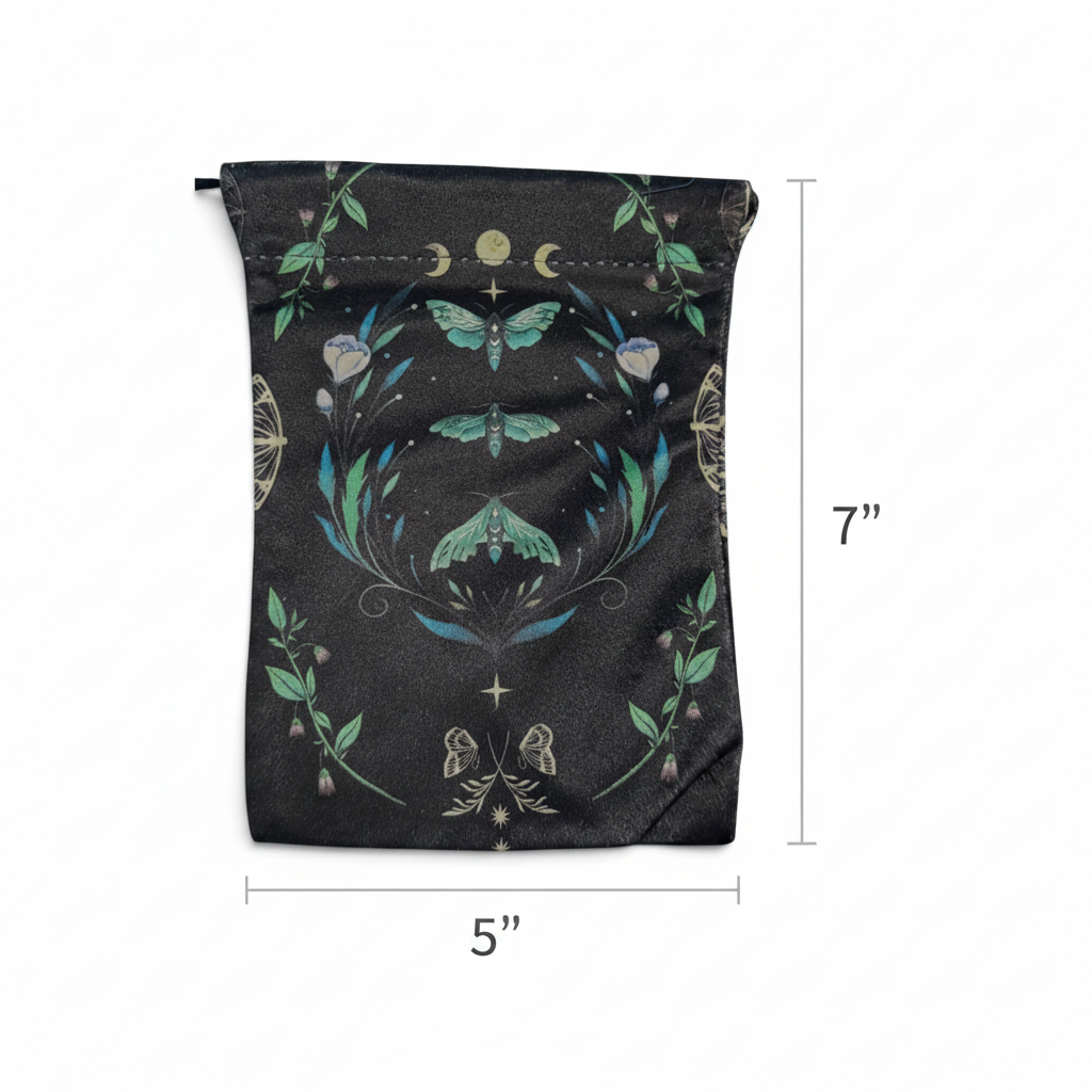Blue/Green Moth Tarot Bag Measurement Diagram