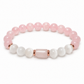 8mm Rose Quartz & Selenite with Cylinder Rose Quartz Bracelet on white background