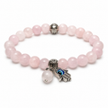 8mm Rose Quartz with Hamsa Bracelet on white background