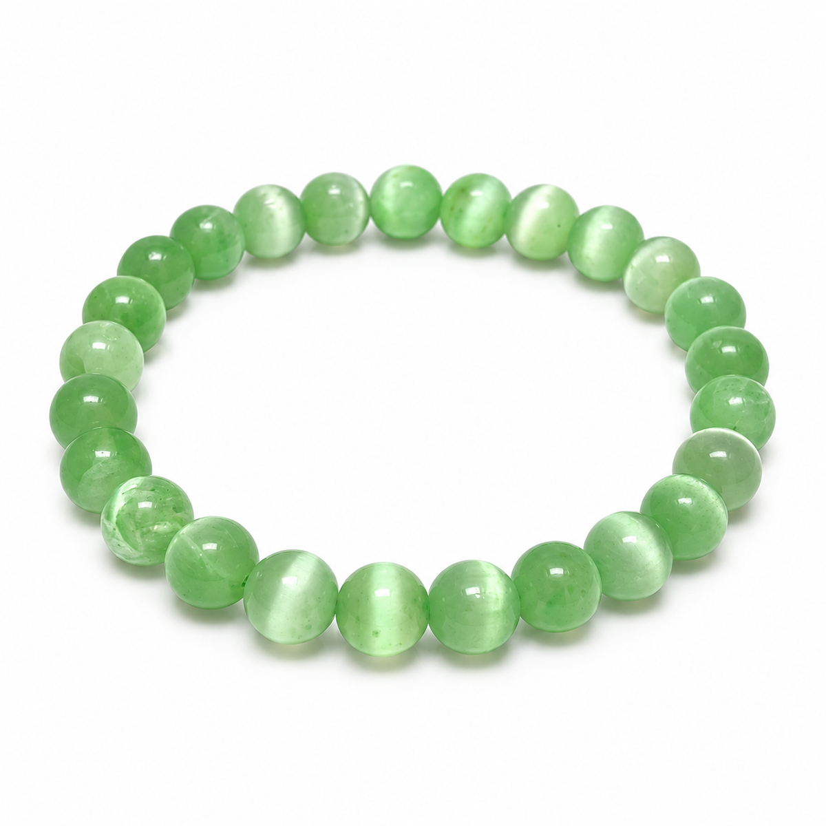 8mm Green (Dyed) Selenite Bracelet on white background