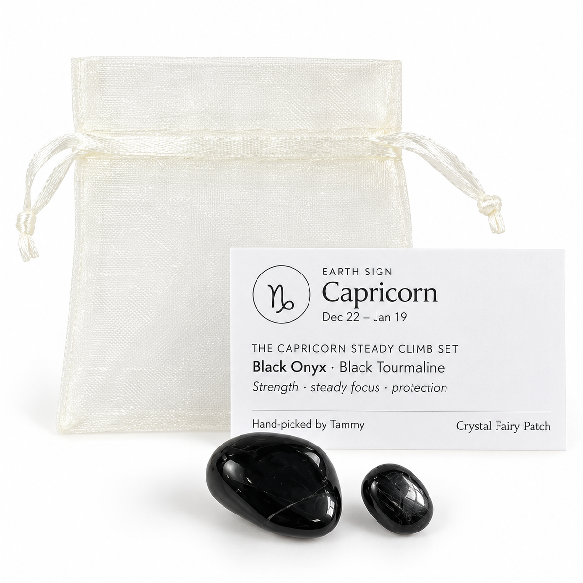 Capricorn Steady Climb Set with Black Onyx, Black Tourmaline, card and gift bag