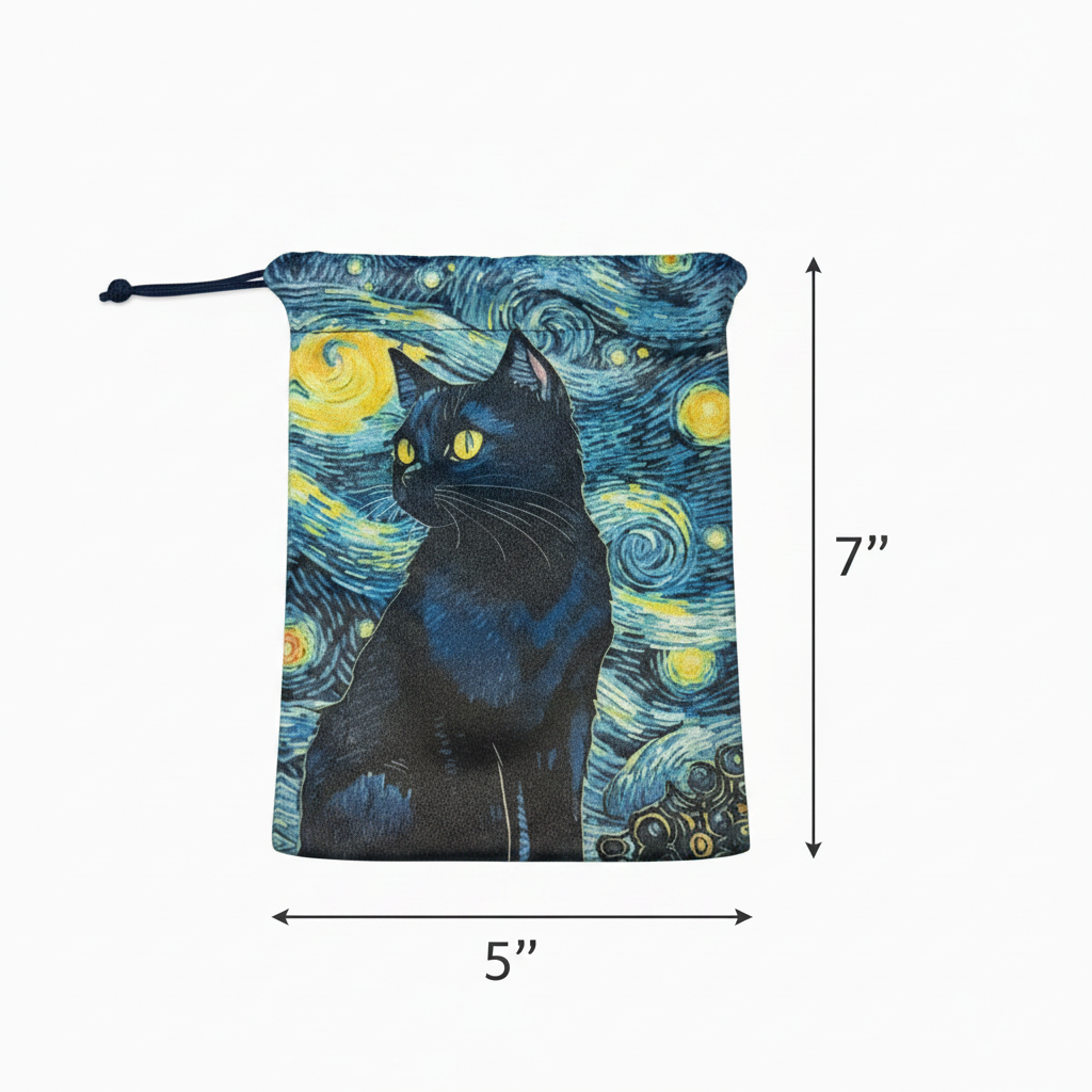 Cat Profile Starry Night Tarot Bag Measurement Diagram