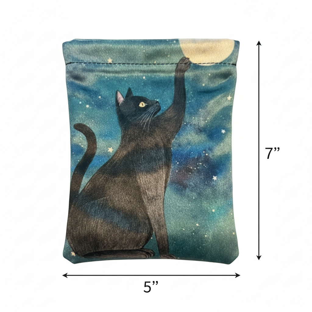 Cat Touching Moon Tarot Bag Measurement Diagram
