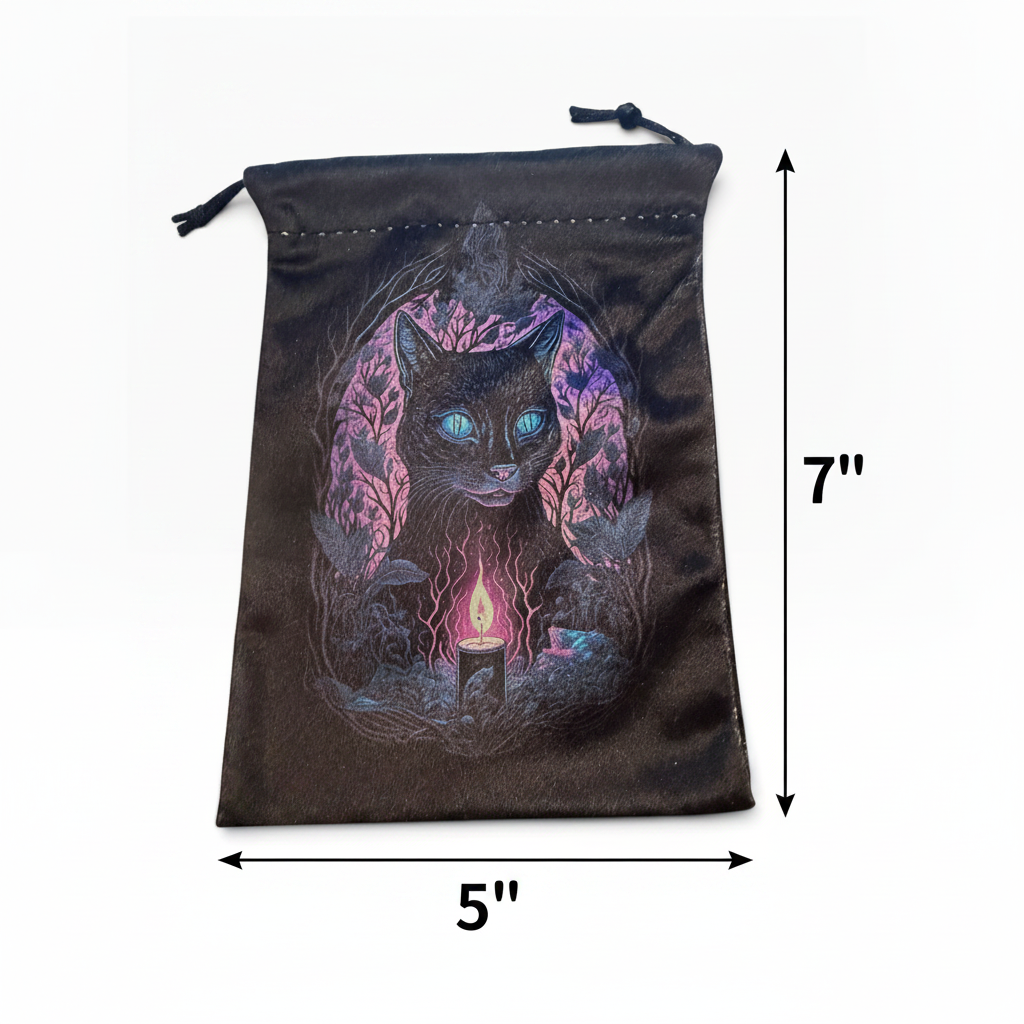 Cat with Flame Book Tarot Bag Measurement Diagram