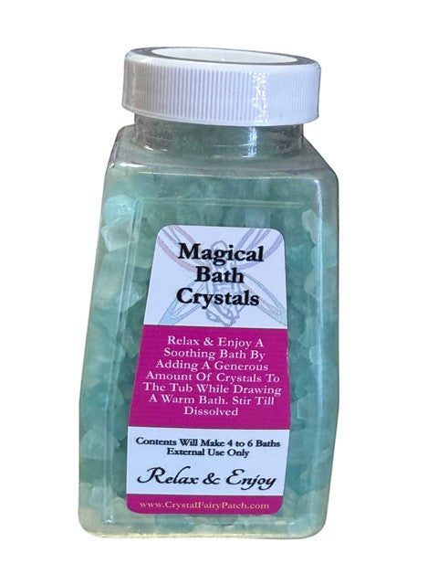 Crystal Fairy Patch Truth Bath Salts with light blue healing crystals in a clear clear container for clarity and awareness.