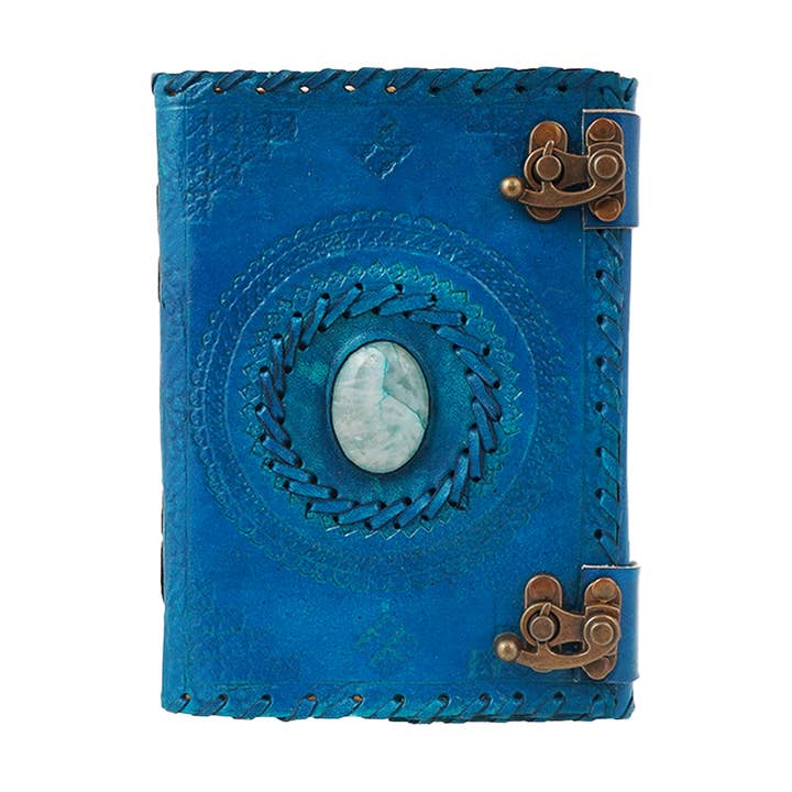 Blue Embossed Leather Journal with Stone