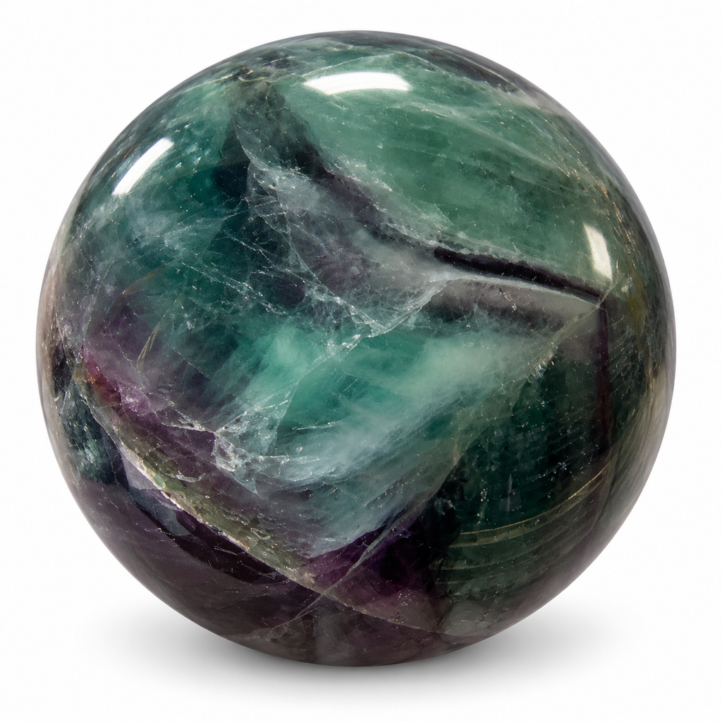 64 mm green and purple fluorite sphere, main view