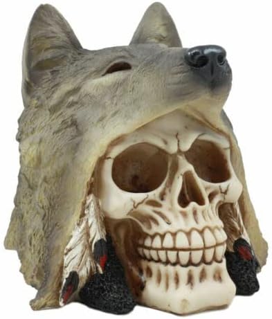 Grey Wolf Warrior Skull Figurine