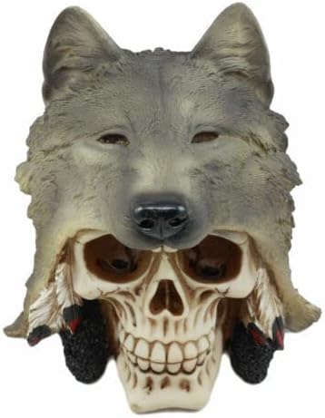 Grey Wolf Warrior Skull Figurine